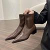 Thick Heel Pointed Head Thin Foreign Style Small Short Boots Women's Shoes 2025 New Silver French Temperament Spring and Autumn Single Boots