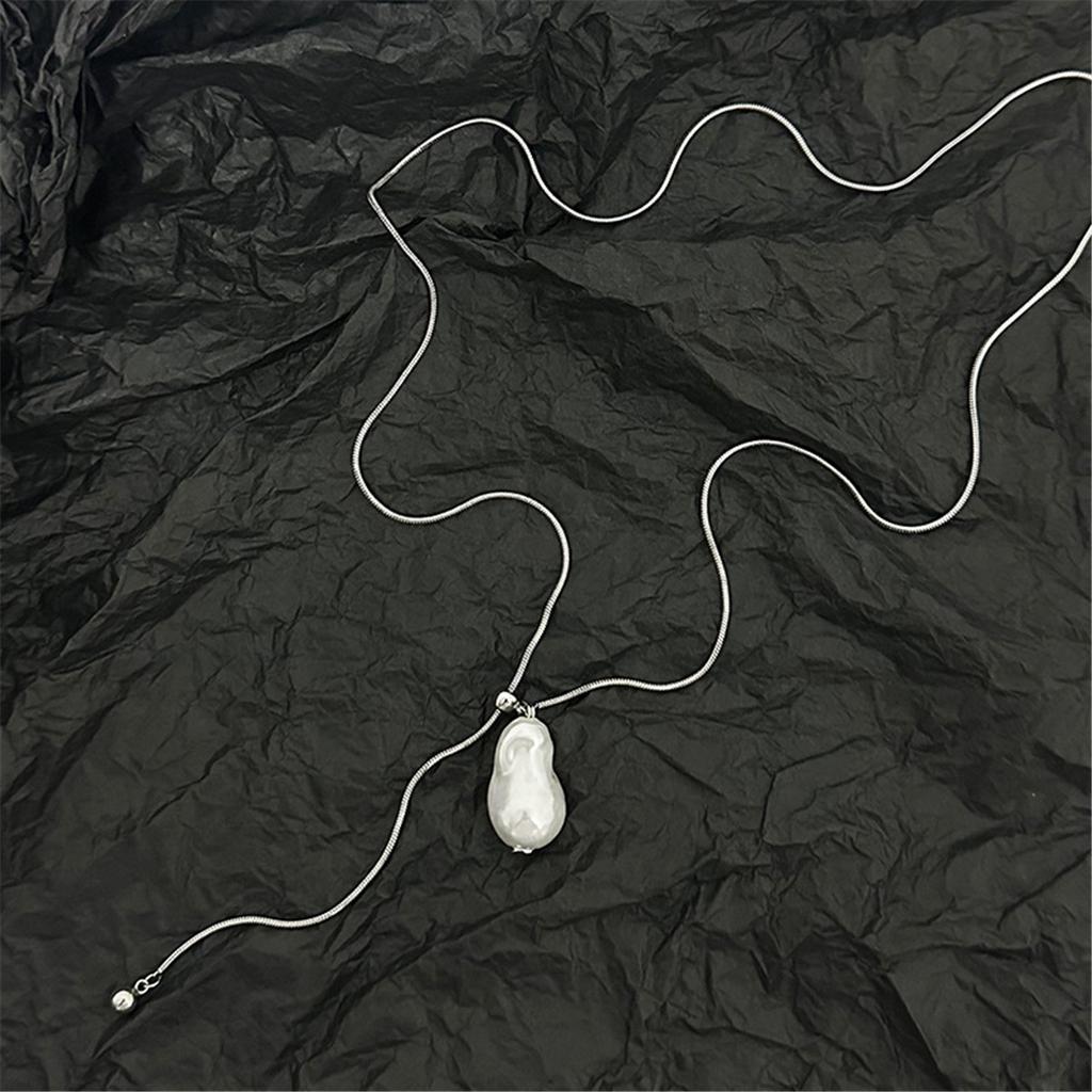 Tooxika Simple Luxury Baroque Faux Pearl Pendant Necklace Drawstring Snakebone Chain Long Sweater Chain