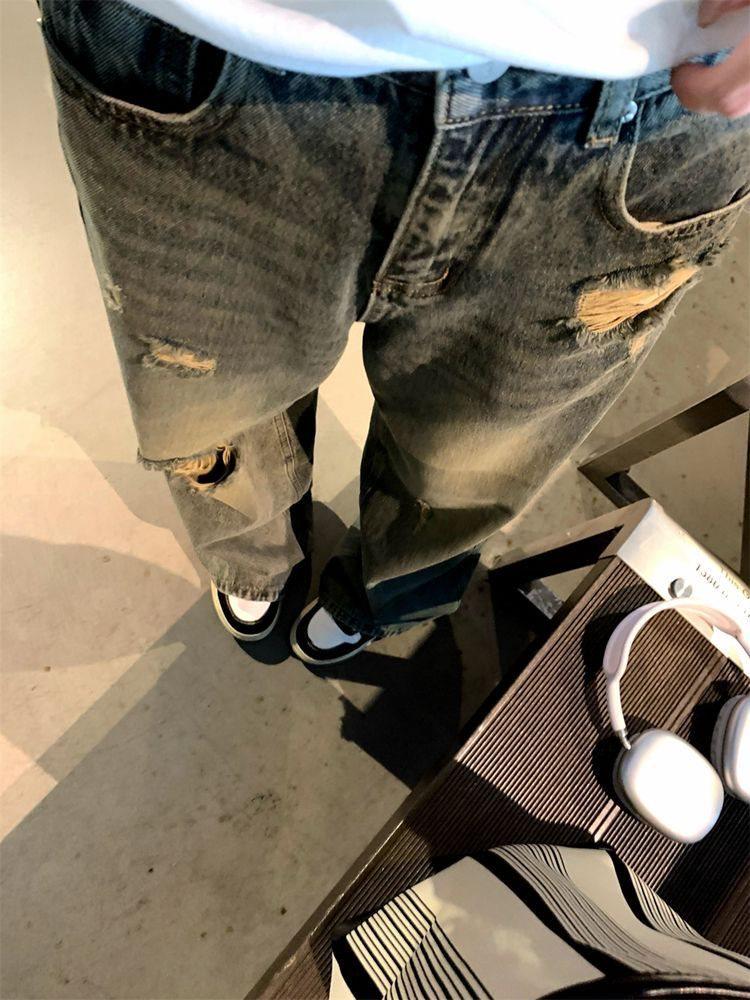 Damen Amerikanische Retro High Waist Petite Wide Leg Ripped Jeans