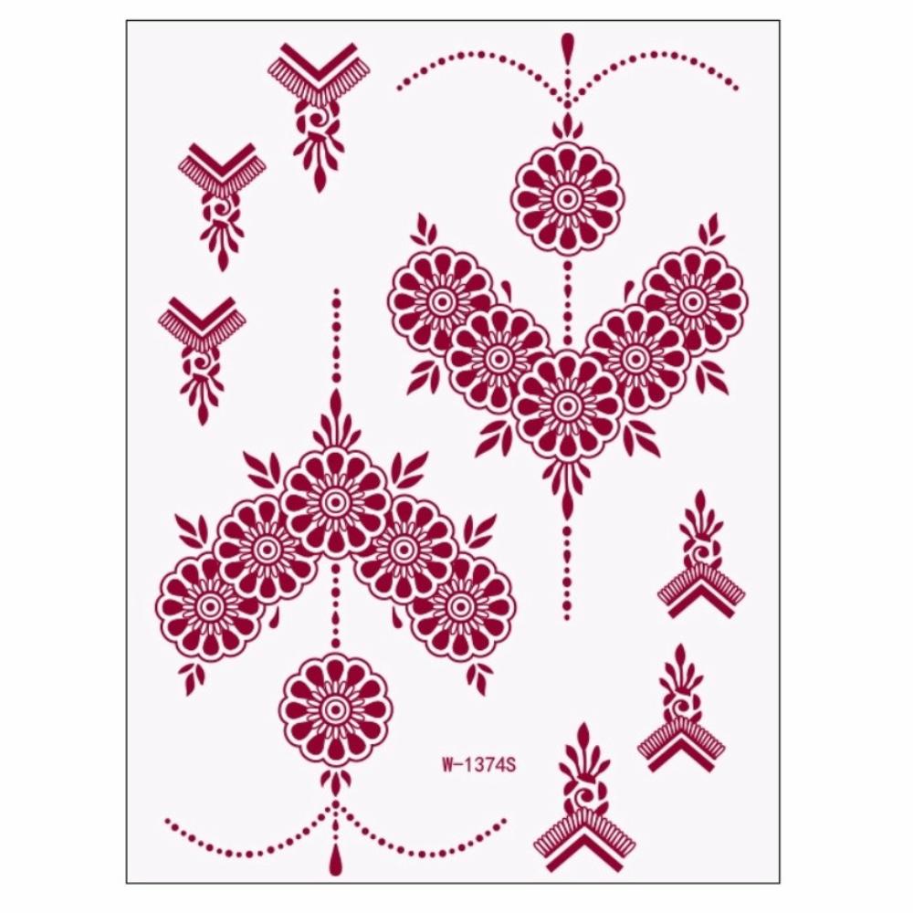 Lace Fake Tattoo Temporary Tattoo Red Mehndi Stickers Red Henna Tattoo Decals  Women/Lady