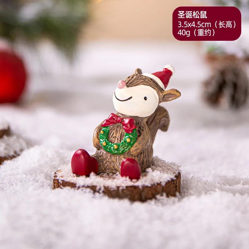 Mini Christmas Village Figurines Set Snowman Bear Deer Animal Models For Dollhouse Garden Scenery DIY Display Ornaments