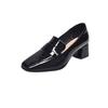 Square head thick heel single shoes women's 2025 new autumn soft leather British style small leather shoes spring medium heel patent leather women's