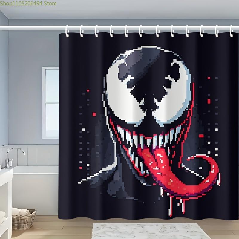 

1pc MARVEL Venom Shower Curtain - Polyester Bathroom Decor with Hooks, Machine Washable, Bold Cartoon Art Design for Marvel Fa 90x180cm