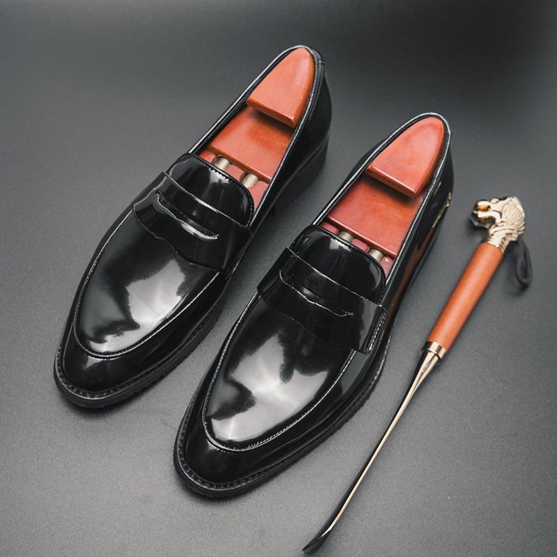Trend Penny Loafers New Men's Pointed Metal Chain Leather Shoes For Male Designer Formal Wedding Prom Dress Homecoming Footwear