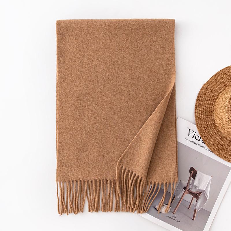 Solid Color Wool Scarf Women's Winter Wool Shawl High End Couple Style Tassel Scarf