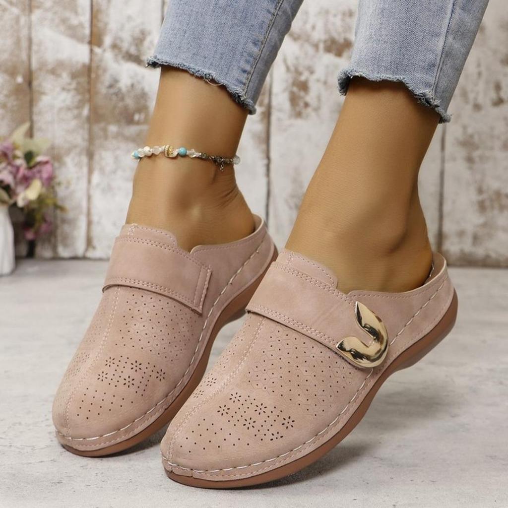 Chaussons décontractés à talon incliné pour femmes avec boucle - Bout fermé, revêtement PU confortable, parfaits pour une tenue décontractée