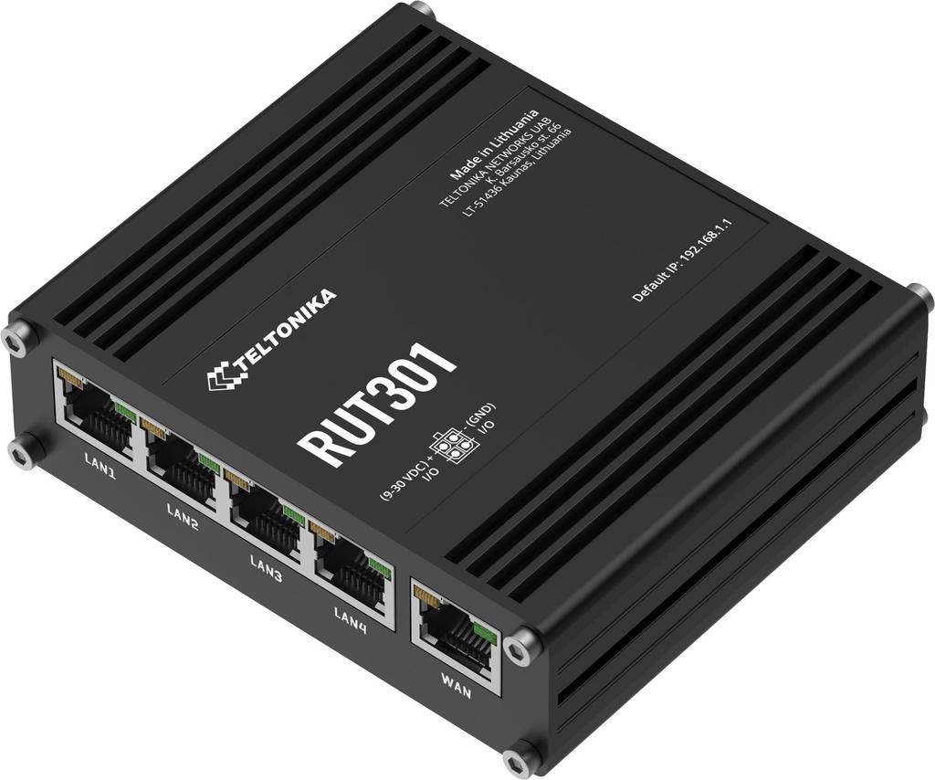 Teltonika RUT301000000 Industrial Router, 5-Port 10/100 Ethernet, USB, I/O