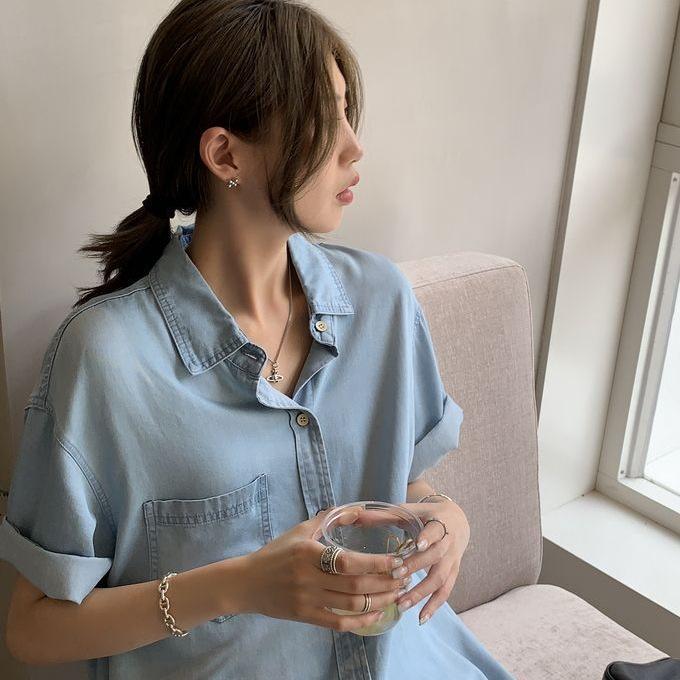 Tencel Denim Two-Piece Set: Women's Short-Sleeve Shirt & Shorts, Summer 2025 Style