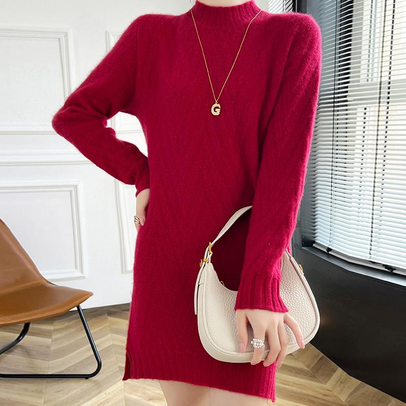 Sukienka damska z kaszmiru Qinghe kaszmir 30% kaszmir 70% wełna jesienno-zimowa spódnica z kaszmiru miękka i ciepła