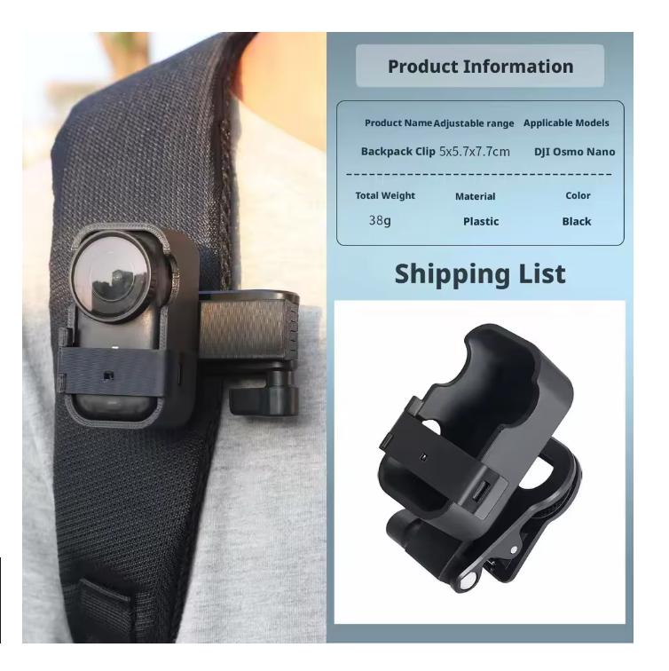 Backpack Clip Adapter for DJI Osmo Nano 360 Rotating Quick-Release Vlog Mount Anti-Drop Bracket Holder Camera Additions