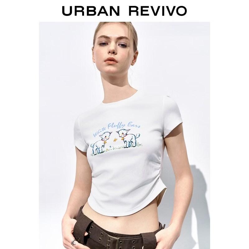 UR2026 Women's Casual Lamb Print Pleated Slim Short T-Shirt