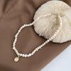 Moonstone pendant, freshwater pearl necklace, women's niche design sense, natural baroque pearl collarbone chain, neck chain tide