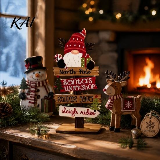 Farmhouse Christmas Centerpieces Table Decoration, Rustic Wooden Tabletop Sign, Vintage Decorative Decor Desktop Plaque for Holiday Party Tiered Tray,