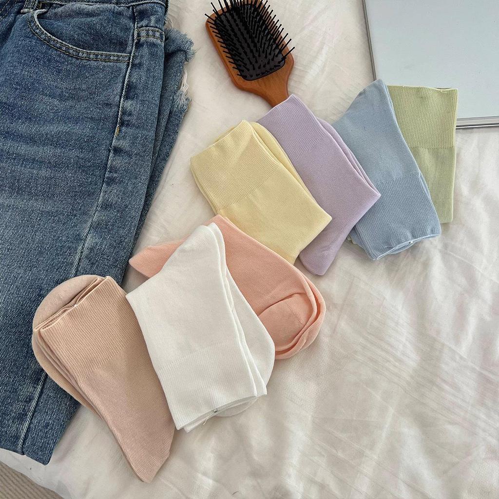 Women's Early Autumn Mid-Calf Seamless Slouch Socks - Japanese Combed Cotton, Solid Color, Postpartum-friendly