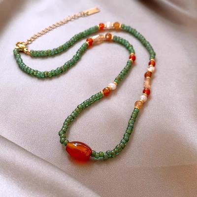 100% Φυσικό Μαργαριτάρι Γλυκού Νερού & Πέτρα Αχάτης 14K Επιχρυσωμένη Αλυσίδα με Χάντρες για Γυναίκες Κολιέ Χριστουγεννιάτικα Δώρα