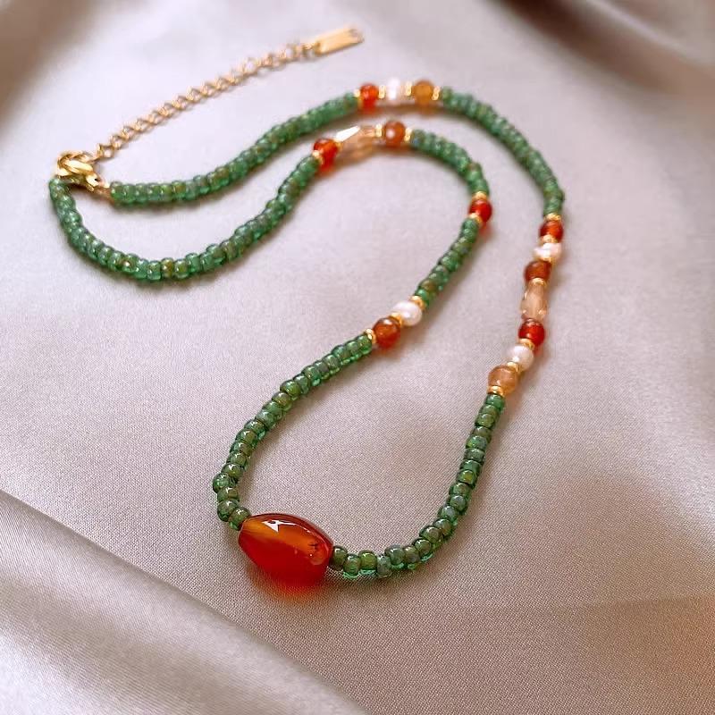 100% Natural Freshwater Pearl & Agate Stone 14K Gold Filled Ladies Beads Chain For Women Necklace Christmas Gifts