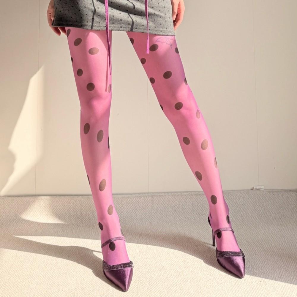 Elastic Polka Dot Stockings Colorful Y2K Retro Silk Stockings Funky Large Dot Pantyhose Cosplay