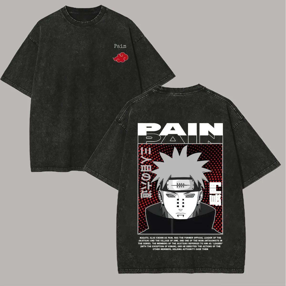 

Pain T Shirt Naruto Men Acid Wash Back Print Akatsuki Leader Anime Graphic Cotton Streetwear Rinnegan Vintage Bootleg Tee M