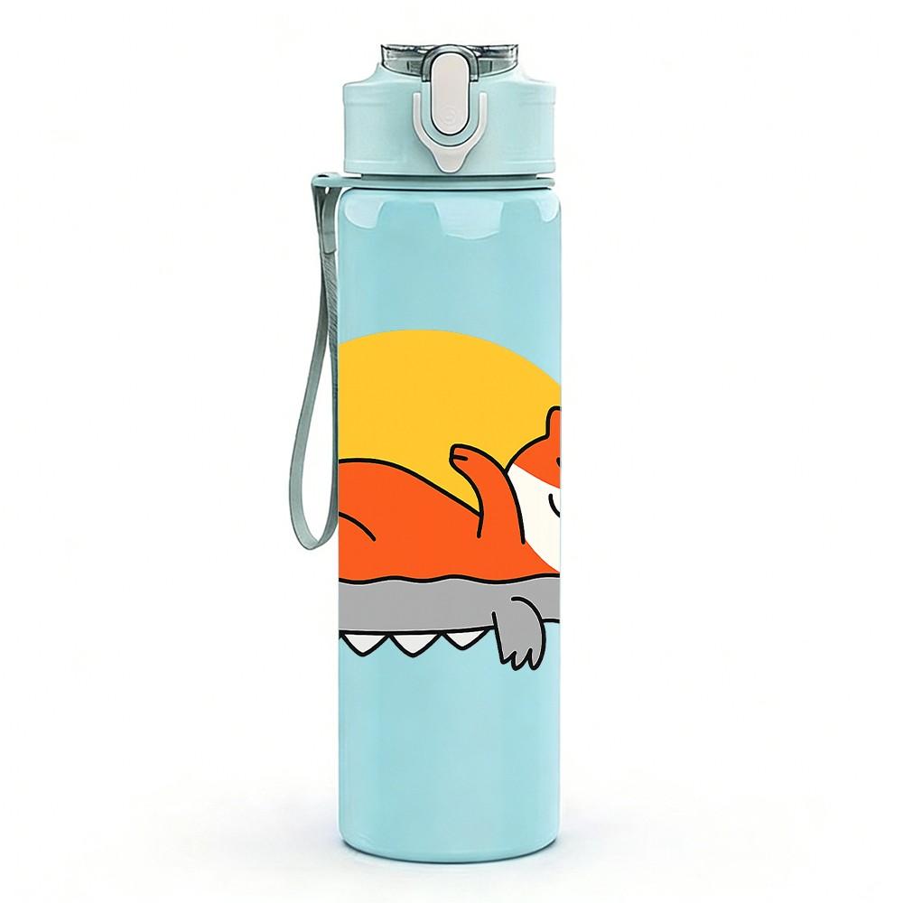 1PC Sleeping Fox Sunset Scene 750ml Color Plastic Sports Water Bottle Leakproof Flip Straw Lid Suitable for Sports Office Home Use