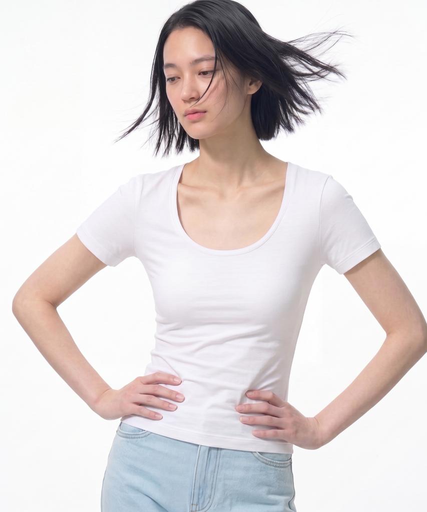 BASIC HOUSE Women'S Modal Spandex U-Neck Slim Fit Short Sleeve T-Shirt White