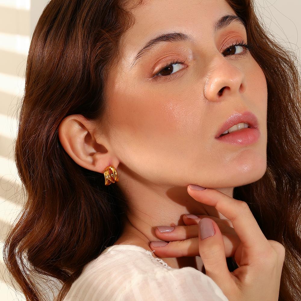 MamacitaSlay 15mm Three-Layer irregular CC Hoops high quality stainless steel earrings luxury jewelry Accessories for women
