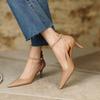 New Popular Women's Shoes Khaki Pointed Toe Thin Heel Strap High Heels Casual Flats Rubber Material