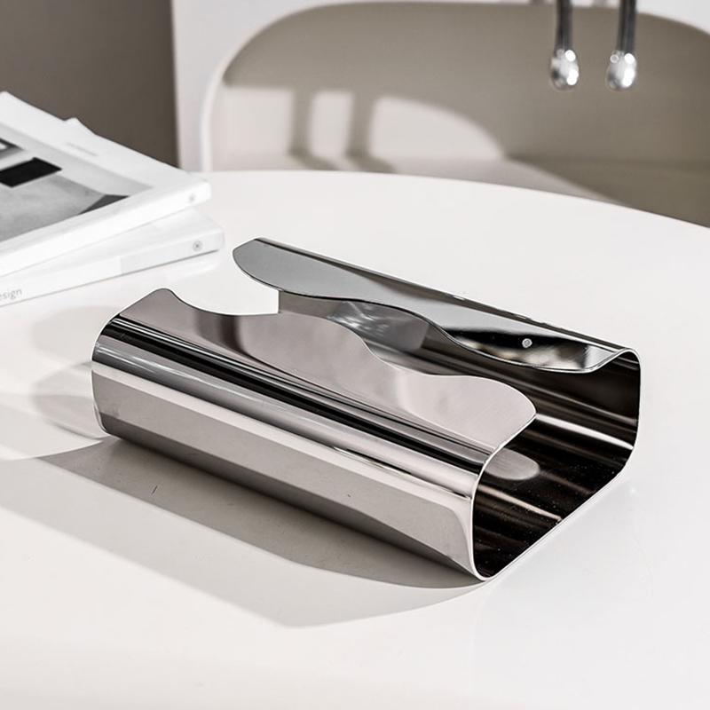 Stainless Steel Tissue Box, Artistic Pull-Paper Dispenser with Irregular Design - Desktop/Living Room Napkin Holder & Tissue Distributor