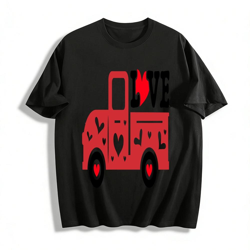

Love Heart Truck Printed Casual Short Sleeve T-Shirt Pure cotton T-shirt XXS