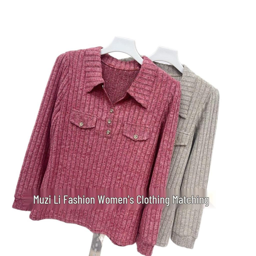 Plus Size Half-Open Collar Long Sleeve Women's Shirt - Autumn/Winter Style: Fashionable, Versatile, and Slimming.