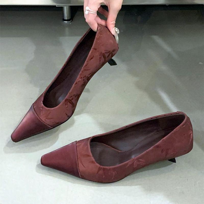 Fashion Luxury Satin Leather Splicing Women Pumps Sexy Square Toe Low Heel Muels Shoes for Women Elegant Printed Banquet Office Heels