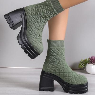 Women Knitting Chunky Boots Winter Stretch Sock Boots  Female Autumn Fashion Platform Slip On Square Heel Botas De Mujer