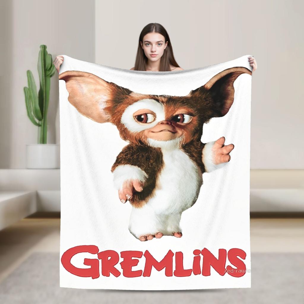 Gizmo Mogwai Monster Gremlins Flannel Blanket for Home Decor Airplane Travel Aesthetic Bedspread Sofa Bed Cover
