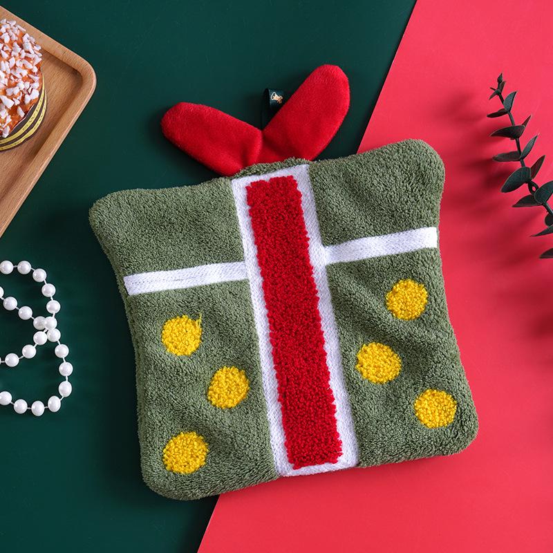 Christmas Shape Hangable Thickened Coral Fleece Hand Towel for Bathroom & Kitchen