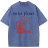 Men's Clothing Fashion Korean No Ice with Cat Printed Washed T-Shirt Female Short Sleeve 100% Cotton Heavyweight Tops