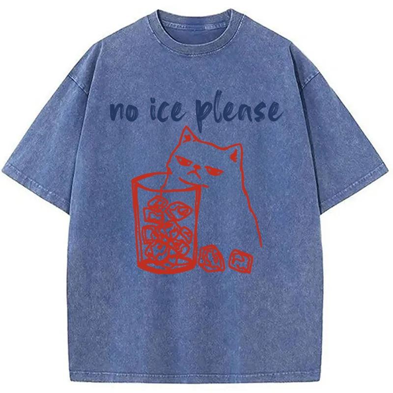 Men's Clothing Fashion Korean No Ice with Cat Printed Washed T-Shirt Female Short Sleeve 100% Cotton Heavyweight Tops