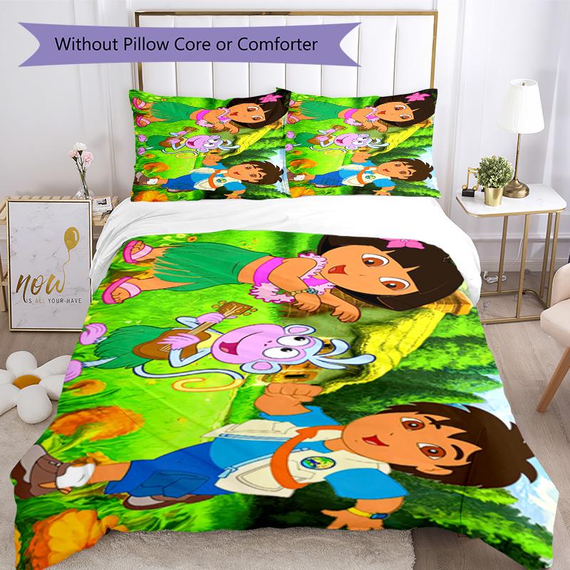 Dora Explorer Bedding Set Breathable Duvet Cover with Pillowcases Decorative Bed Linen for Bedroom Home Decoration Birthday Gift
