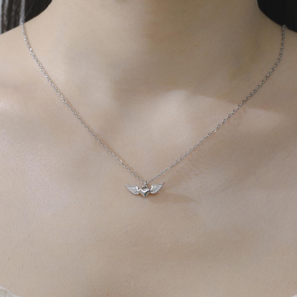 Teamer Heart Wing Pendant Necklaces Stainless Steel Gold Color Sweet Minimalist Chain Choker Fashion Jewelry Gift Wholesale