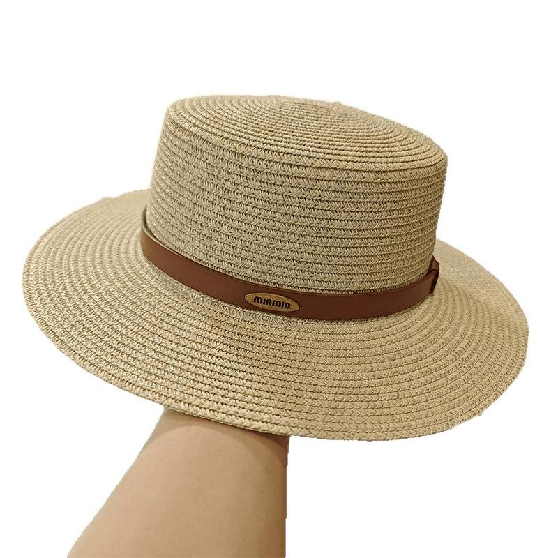 Summer Wide Brim Straw Hat With Embroidered Details For Beach And Sun Protection