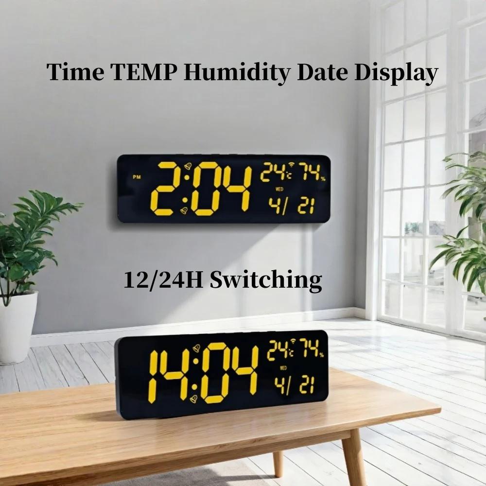 36*11.5*2.3cm Large RGB Digital Wall Clock TEMP Humidity Date Week Count-up Countdown 12/24H Bluetooth Time Synchronization LED Clock