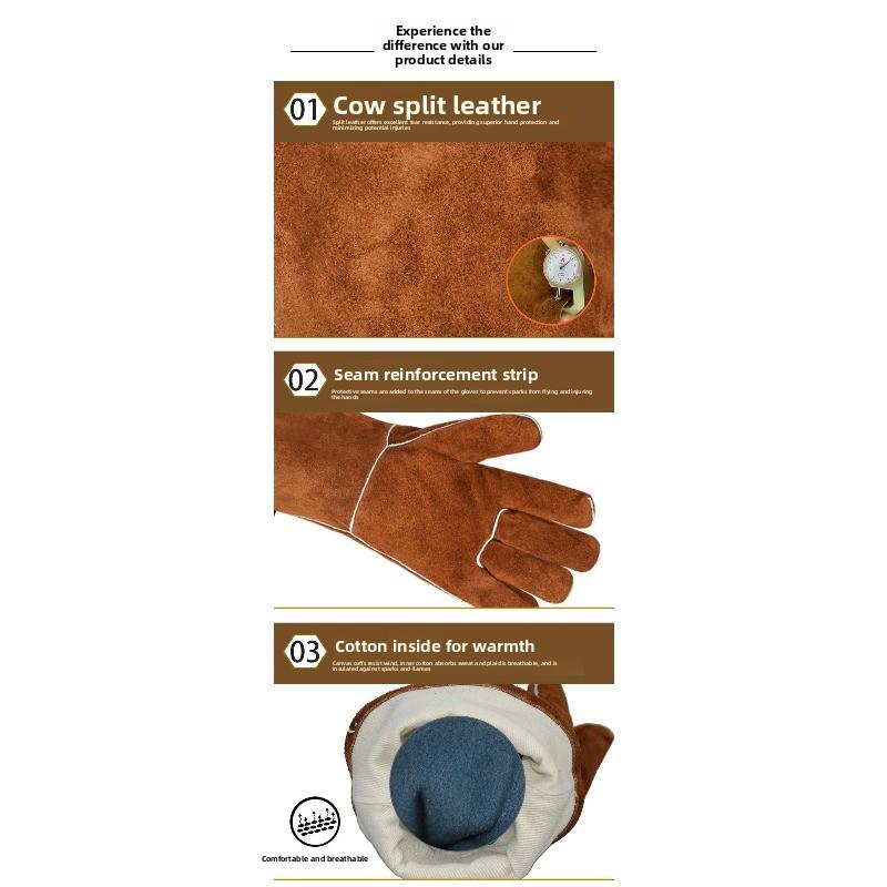 Cowhide Welding Insulation Spark-proof Gloves High Temperature Resistant Abrasion Resistant Gloves