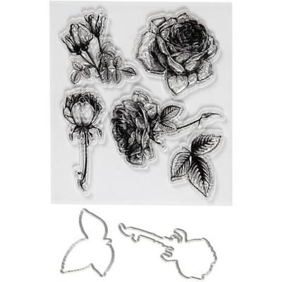 Flowers Scrapbooking Set - Clear Stamps, Cutting Dies and Embossing Dies - 7 Pcs