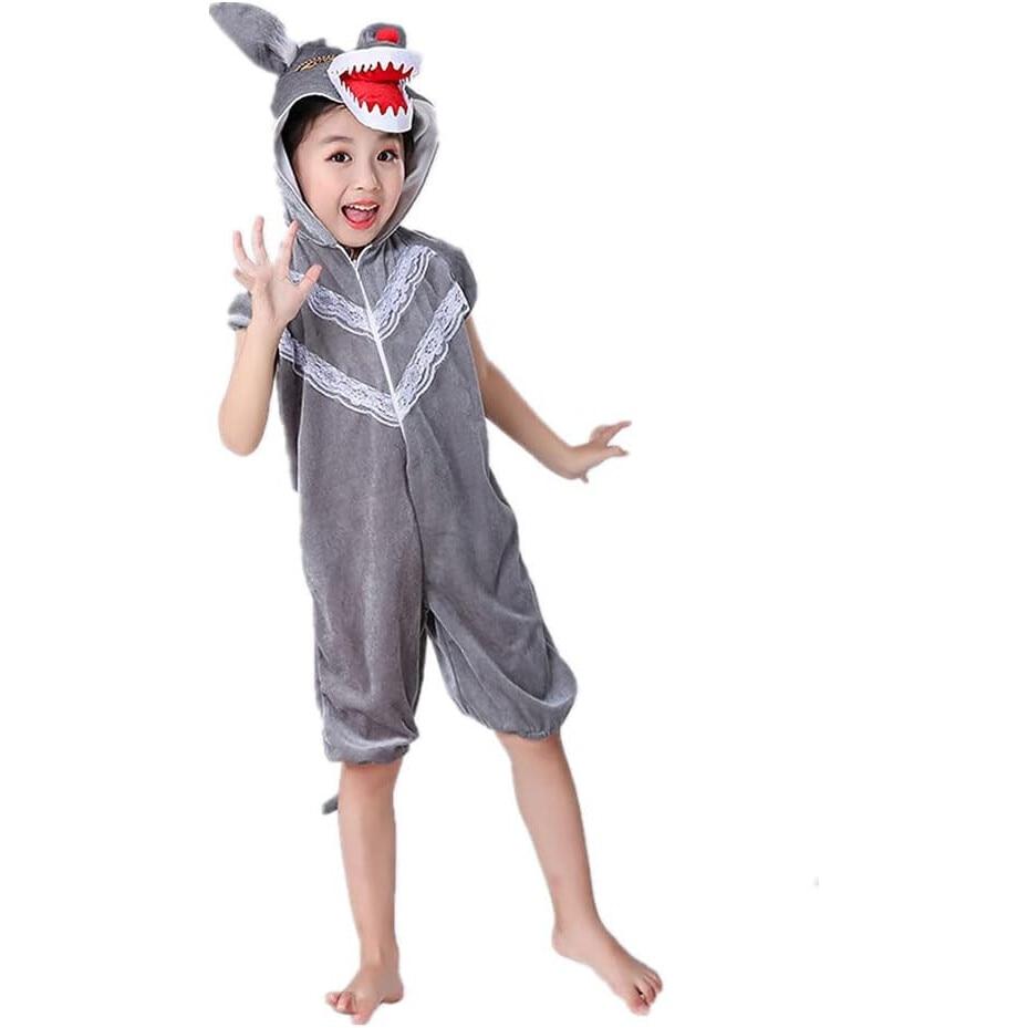 Kids Grey Wolf Costume 7-8 Years Role Play Party Wear Halloween Outfit