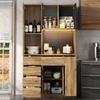 Mobile da Cucina con Scaffale Verticale Estraibile a 4 Piani per Spezie, Ripiani Regolabili, Illuminazione a LED con Telecomando e Presa, 185 × 105 × 40 cm.