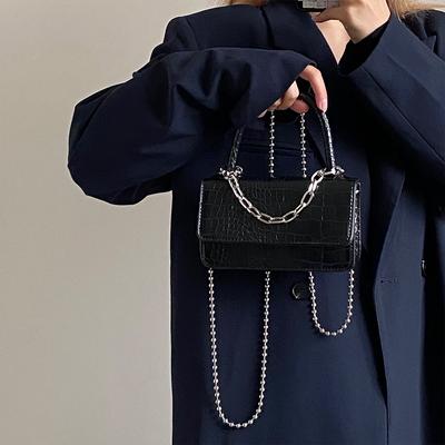 Spring New Retro Crocodile Pattern Chain Crossbody Bag Personality Minimalist Style Hand-held Single Shoulder Flip Small Square Bag for Women