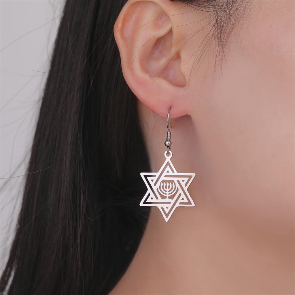  Star of Solomon Hexagram Drop Earrings for Women Stainless Steel Jewish Menorah Symbol Earrings Hanukkah Jewelry Gift