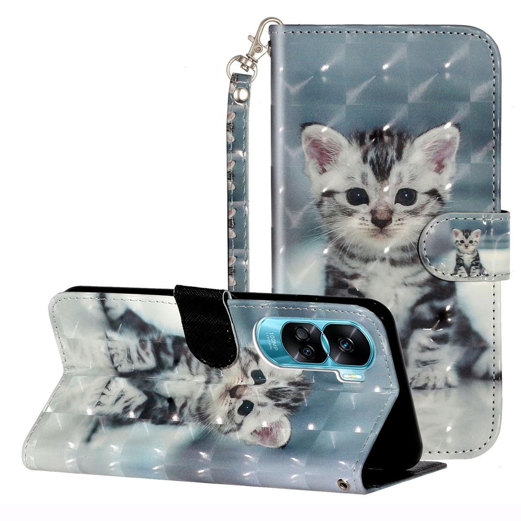 For Honor 90 Lite 5G/X50i 5G Phone Case 3D Pattern PU Leather Wrist Strap Cover