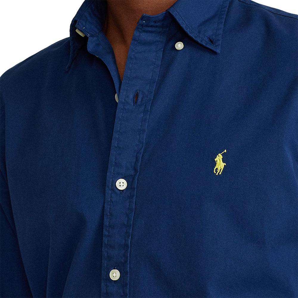 Polo Ralph Lauren Solid Color Logo Embroidered Loose Fit Single Breasted Long Sleeve Shirt Men Shirts Blue MNPOWOV16821505-410