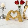 Yousheng 1/2Pcs Glitter Love Gesture Figurine Love Heart Hand Shape Resin Statue Sculpture Valentine's Day Desktop Bookshelf Decoration Ornament