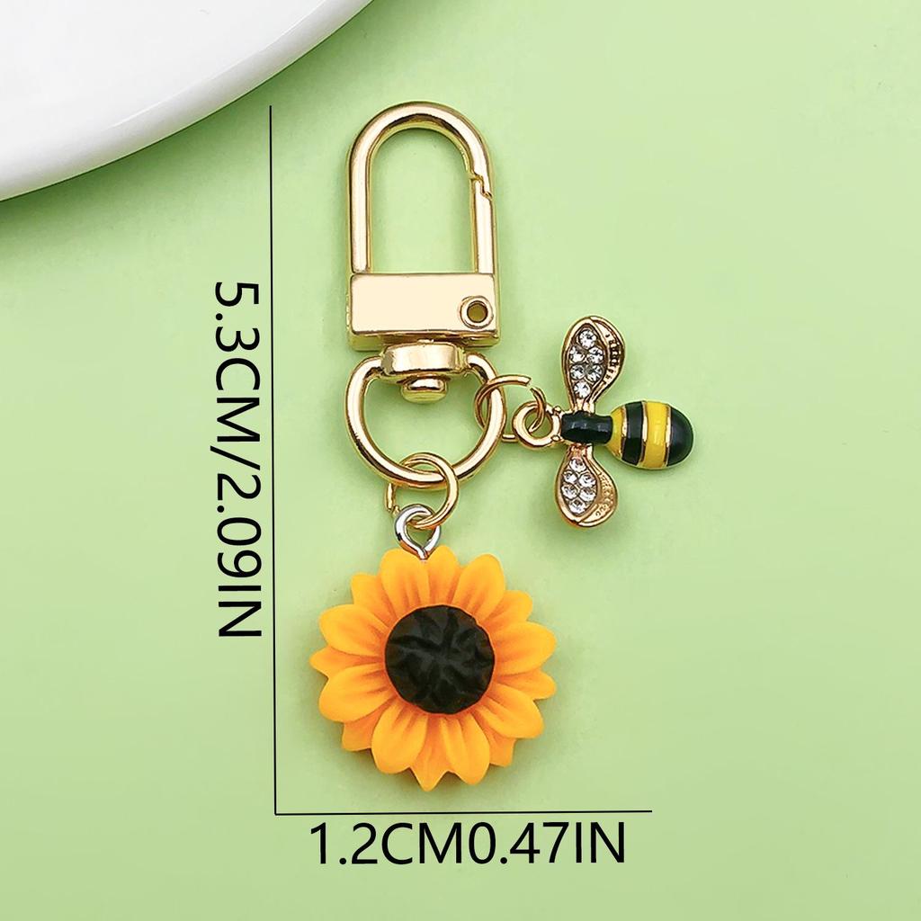 Personalized Pearl Bee & Sunflower Honeycomb Keychain Charm