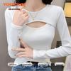 Yiershuang Women's Hollow Design Slim-Fit Long Sleeve T-Shirt